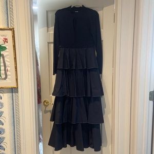 Long Ruffle Dress- Something Navy